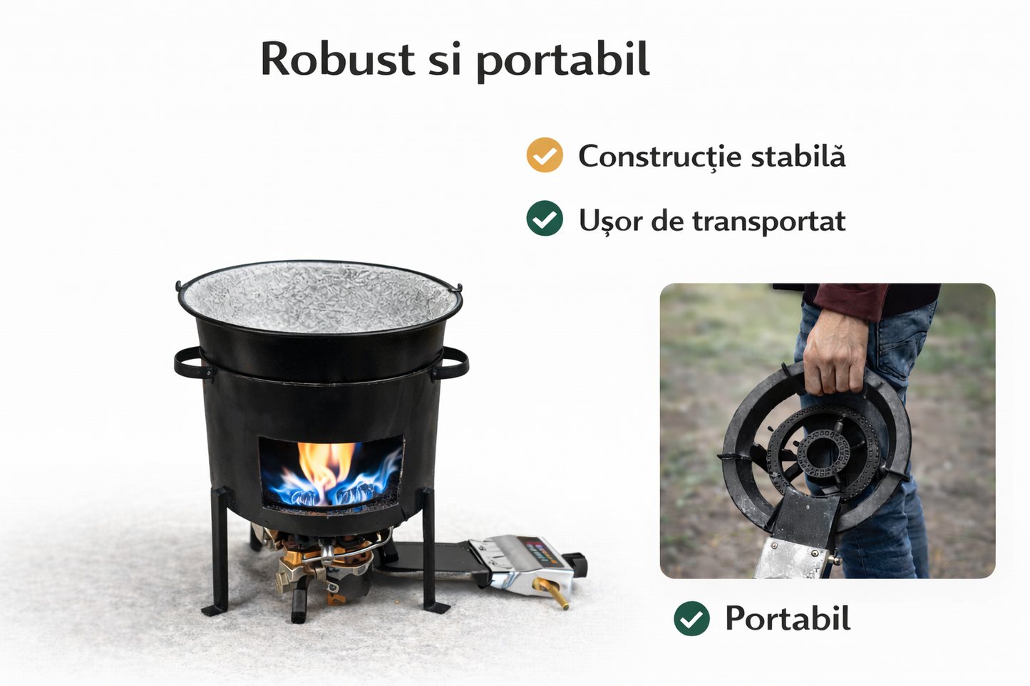 Kit Ceaun 30L cu Soba Metalica si Horn, Pentru Gatit Traditional in Aer Liber