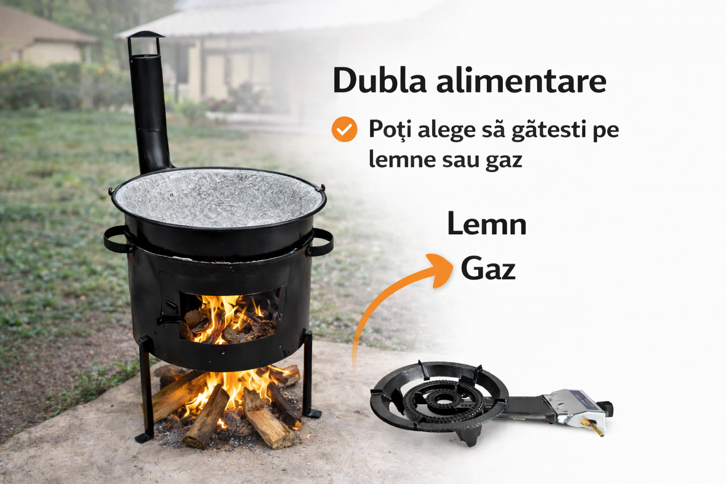 Kit Ceaun 30L cu Soba Metalica si Horn, Pentru Gatit Traditional in Aer Liber