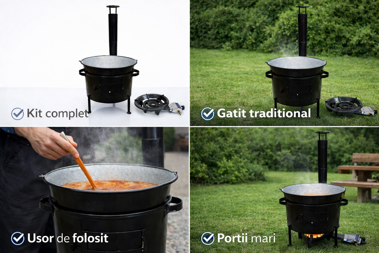 Kit Ceaun 40L cu Arzator si Pirostrie, Set Complet pentru Gatit in Aer Liber