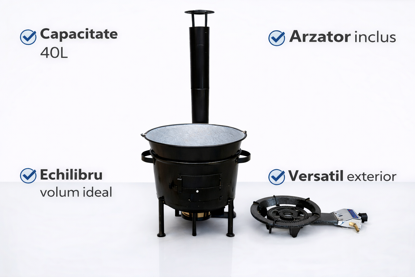 Kit Ceaun 40L cu Arzator si Pirostrie, Set Complet pentru Gatit in Aer Liber