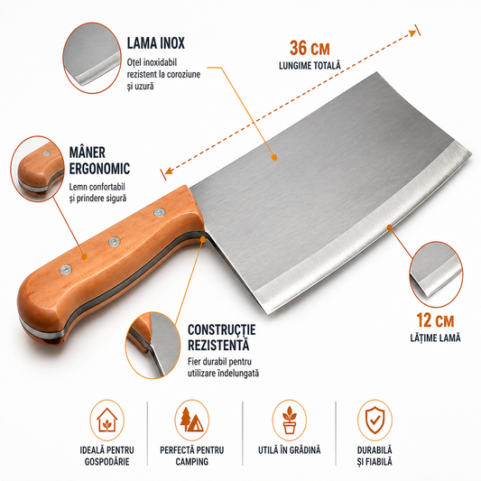 Barda 36 cm cu Lama din Inox si Maner din Lemn, Unealta pentru Gospodarie