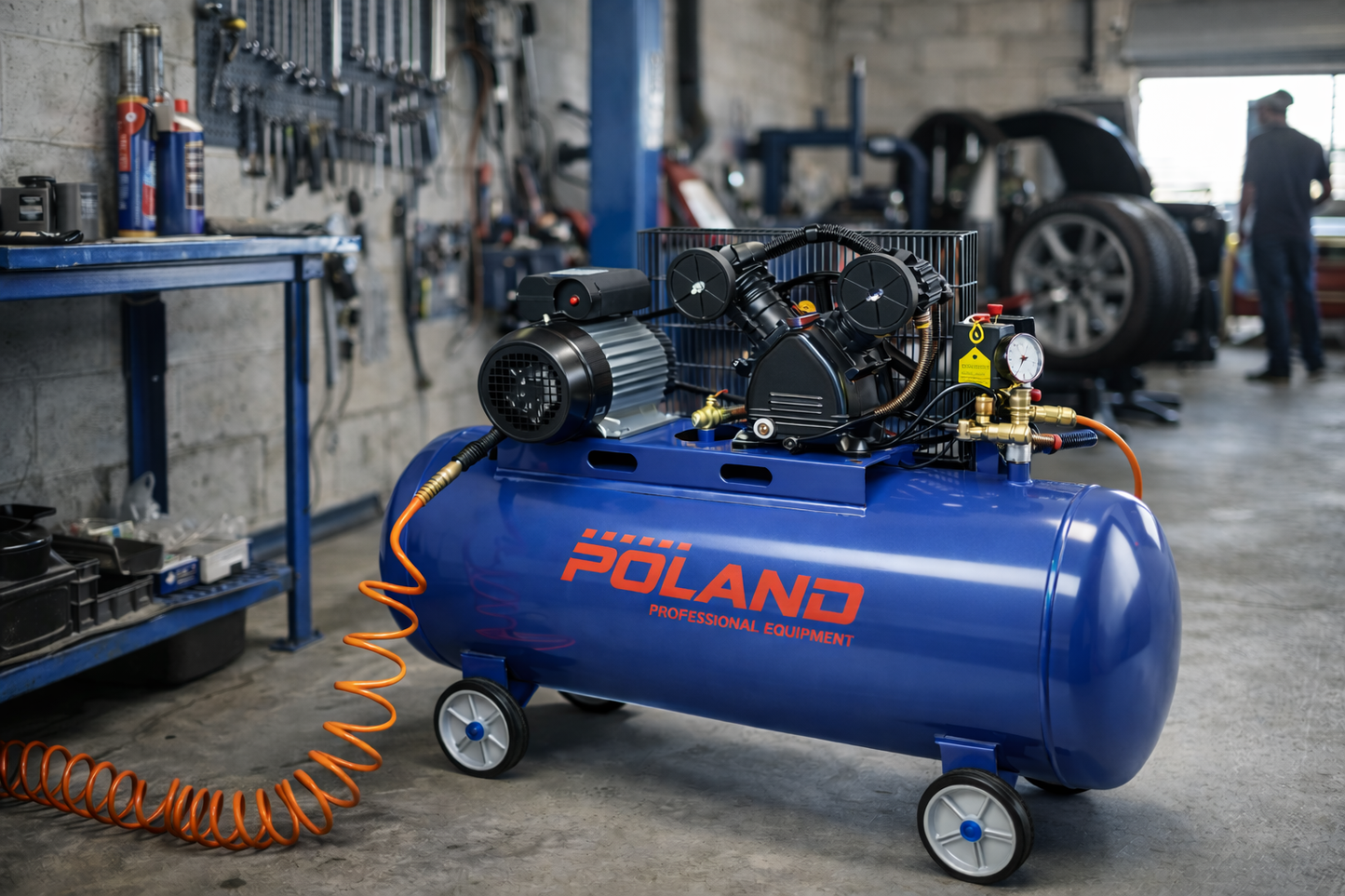 Compresor Aer Poland 100L, 3CP, 8 Bar, 220V, Rezervor 100 Litri, Pentru Scule Pneumatice si Vopsire