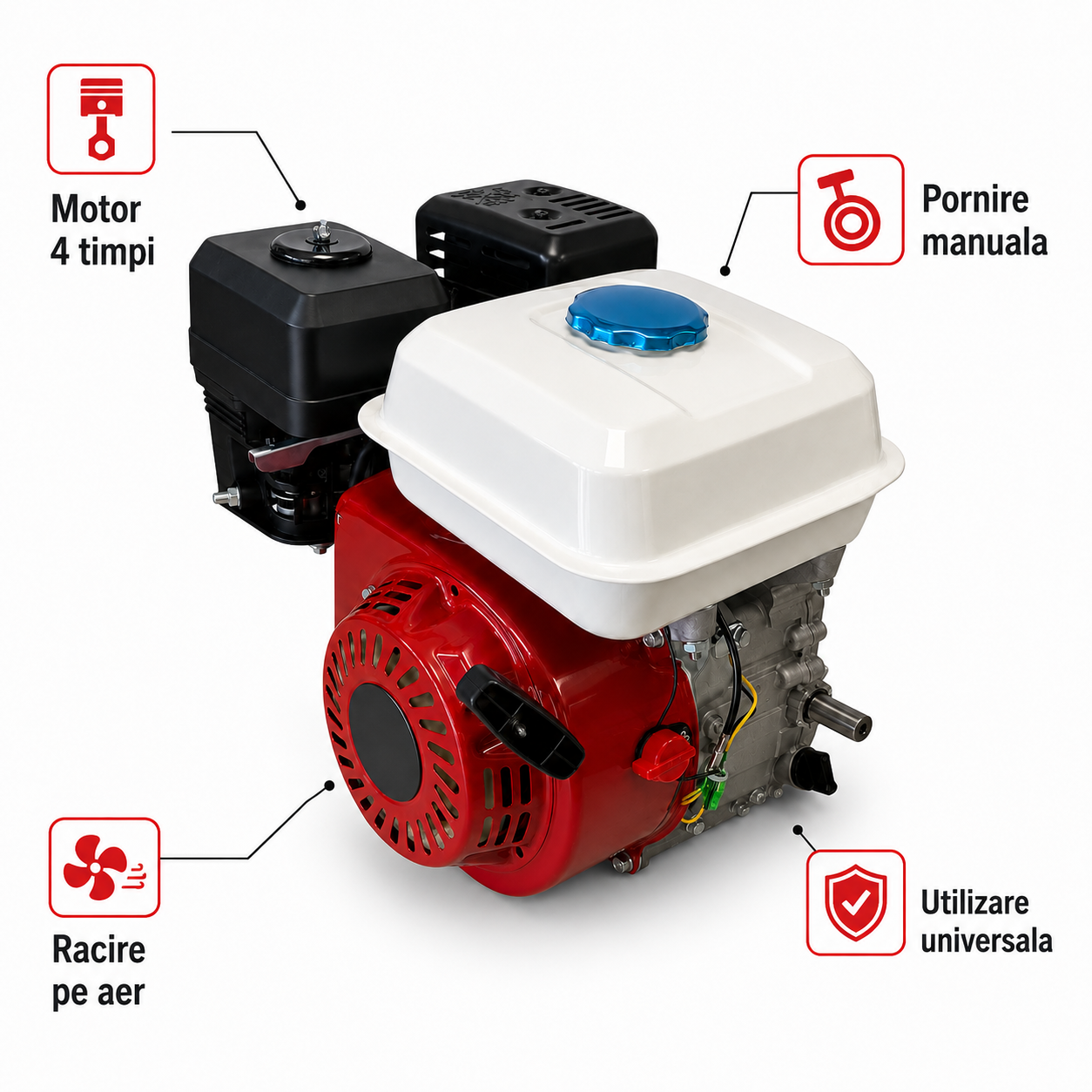 Motor Benzina Kraft Germany 7.5CP, 208cc, OHV, Arbore 20 mm, 4 Timpi, Pornire Manuala