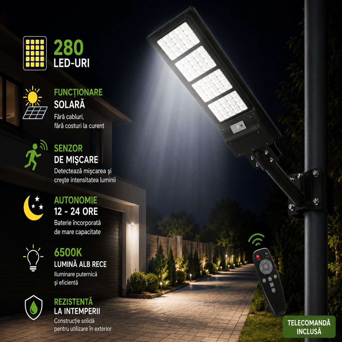 Lampa Stradala LED Solara 3500W cu Senzor Miscare si Telecomanda – Iluminare Exterior Puternica