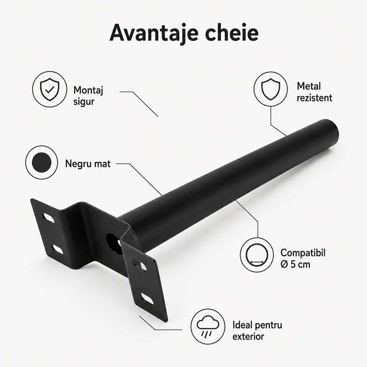 Suport Lampa Stradala pentru Stalp, Metal Negru, Unghi 25° – Montaj Exterior Rezistent