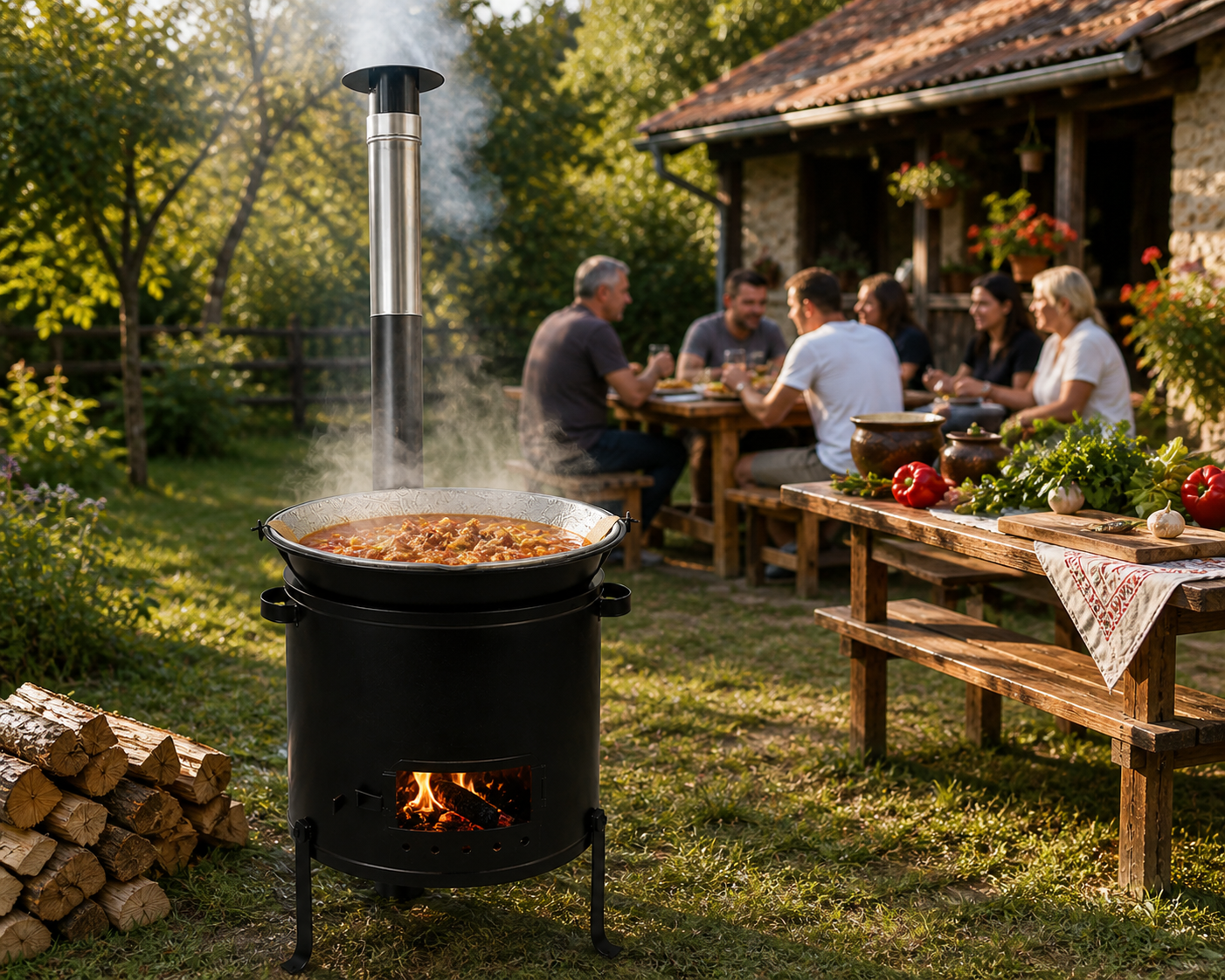 Soba Cazan cu Ceaun Emailat 50L, Focar Metalic si Horn