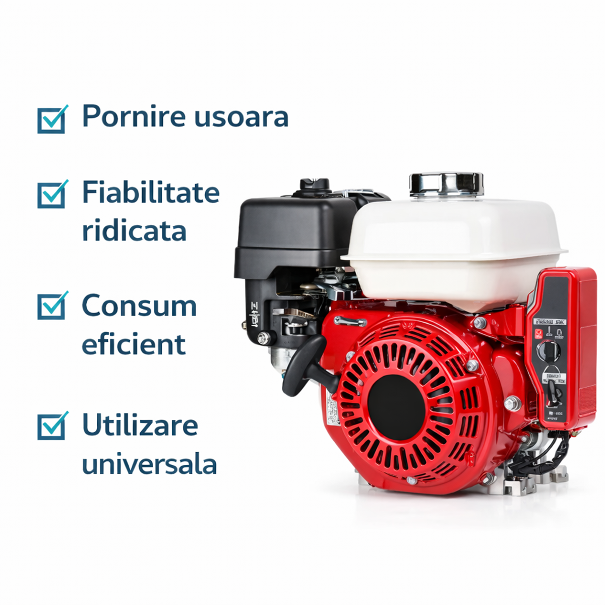 Motor universal benzina 7.5CP, 5 kw, pornire electrica (la cheie)