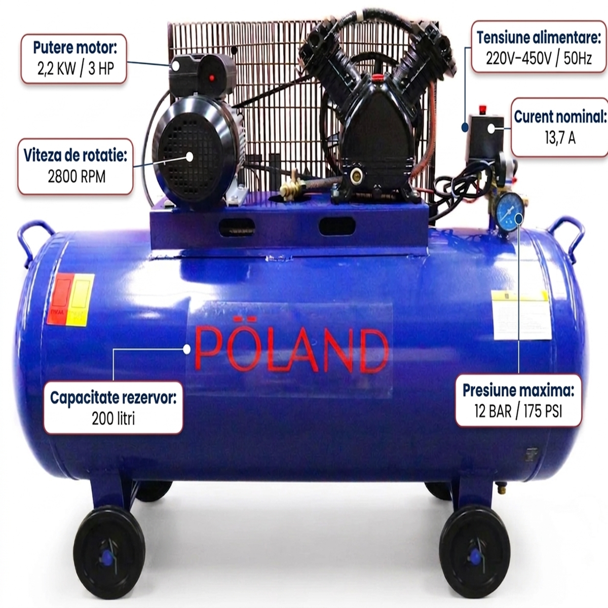 Compresor industrial 200 Litri 3 HP 12 Bari