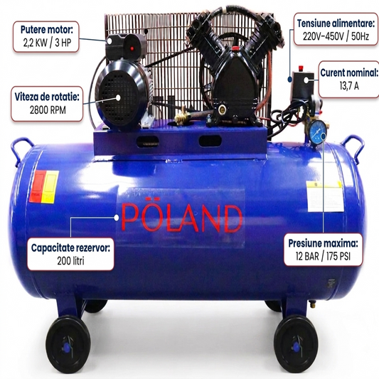 Compresor industrial 200 Litri 3 HP 12 Bari