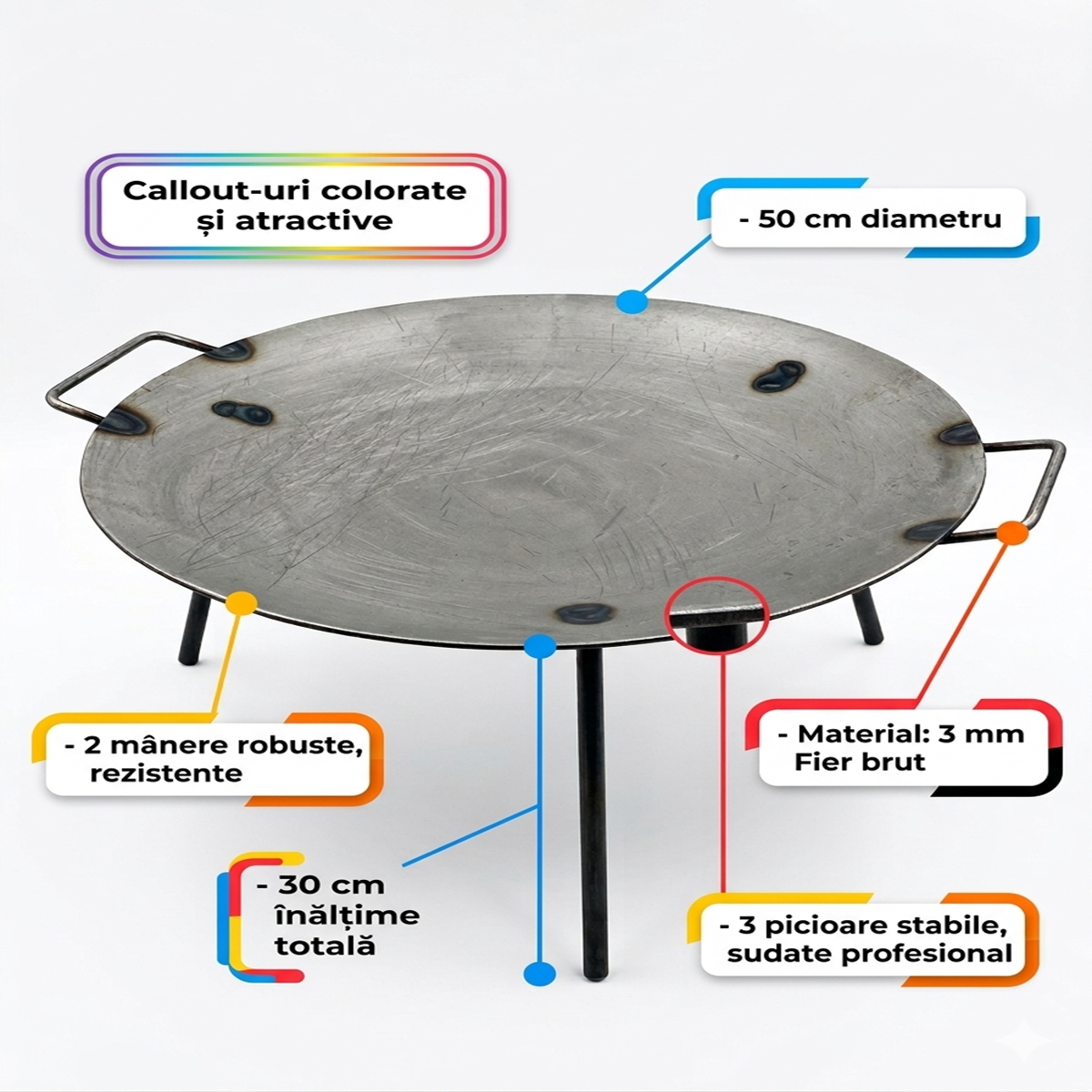 Disc Gratar din Fier 50 cm cu Picioare Detasabile